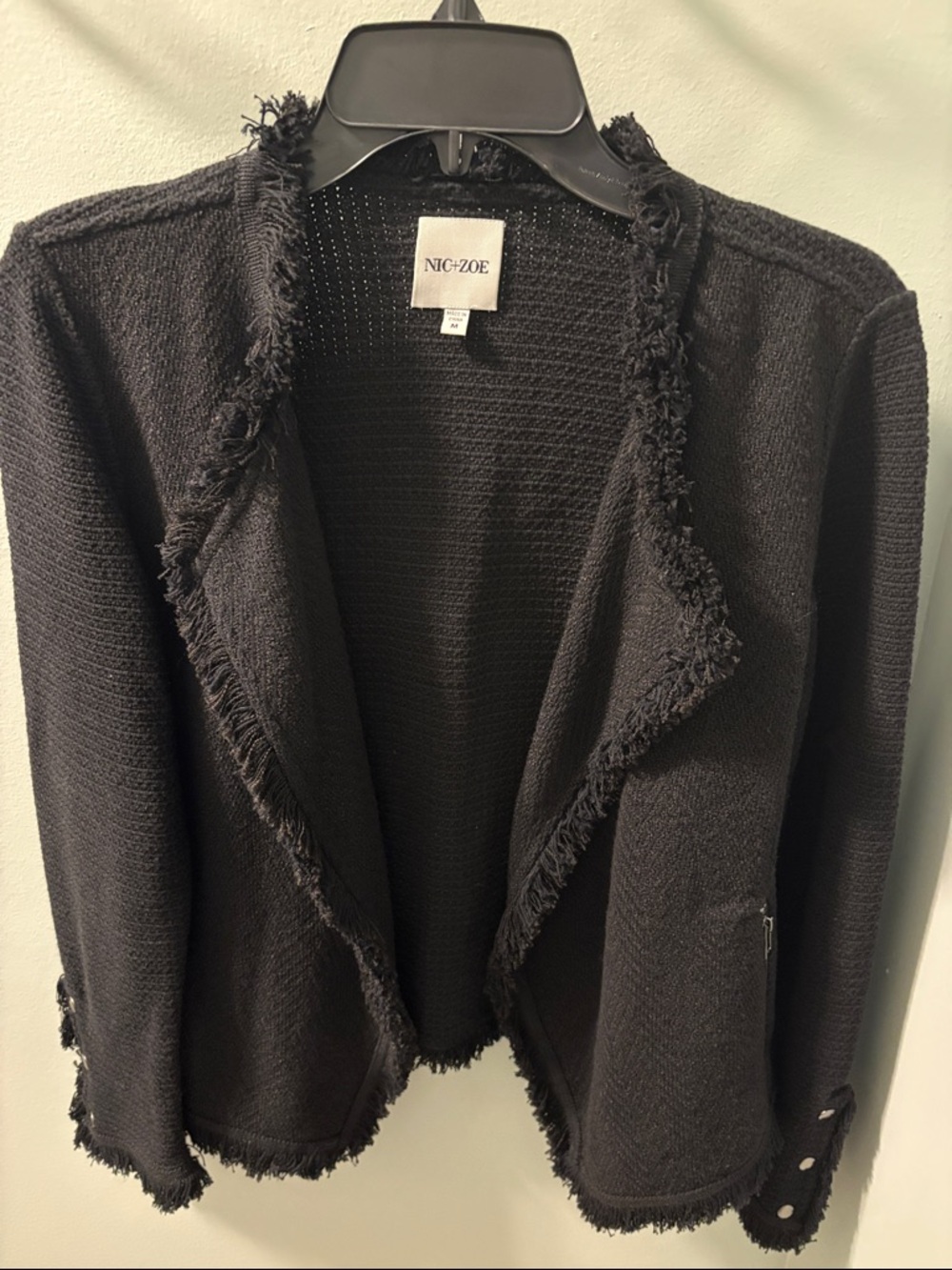 NIC+ZOE Black Frayed Edge Open Cardigan